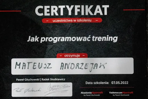 Certyfikat Jak programować trening, Akademia Hipertrofii