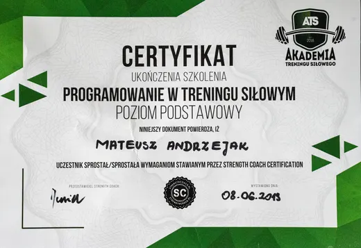 Certyfikat Skuteczne programowanie jednostki treningowej, Akademia Hipertrofii