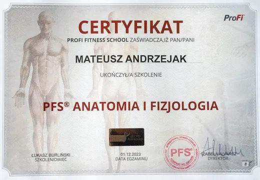 Certyfikat PFS Programowanie i planowanie treningu level I, Profi Fitness School