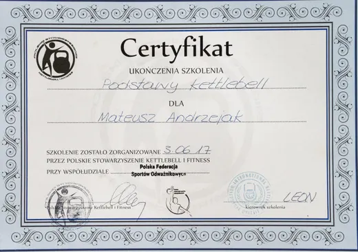Certyfikat Trening motoryczny, Profi Academy